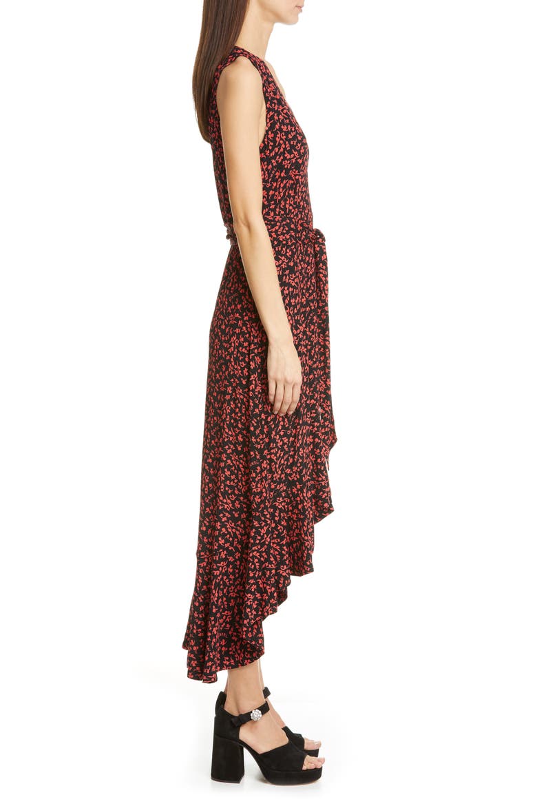 Floral Logo Print High/Low Wrap Dress, Alternate, color, BLACK