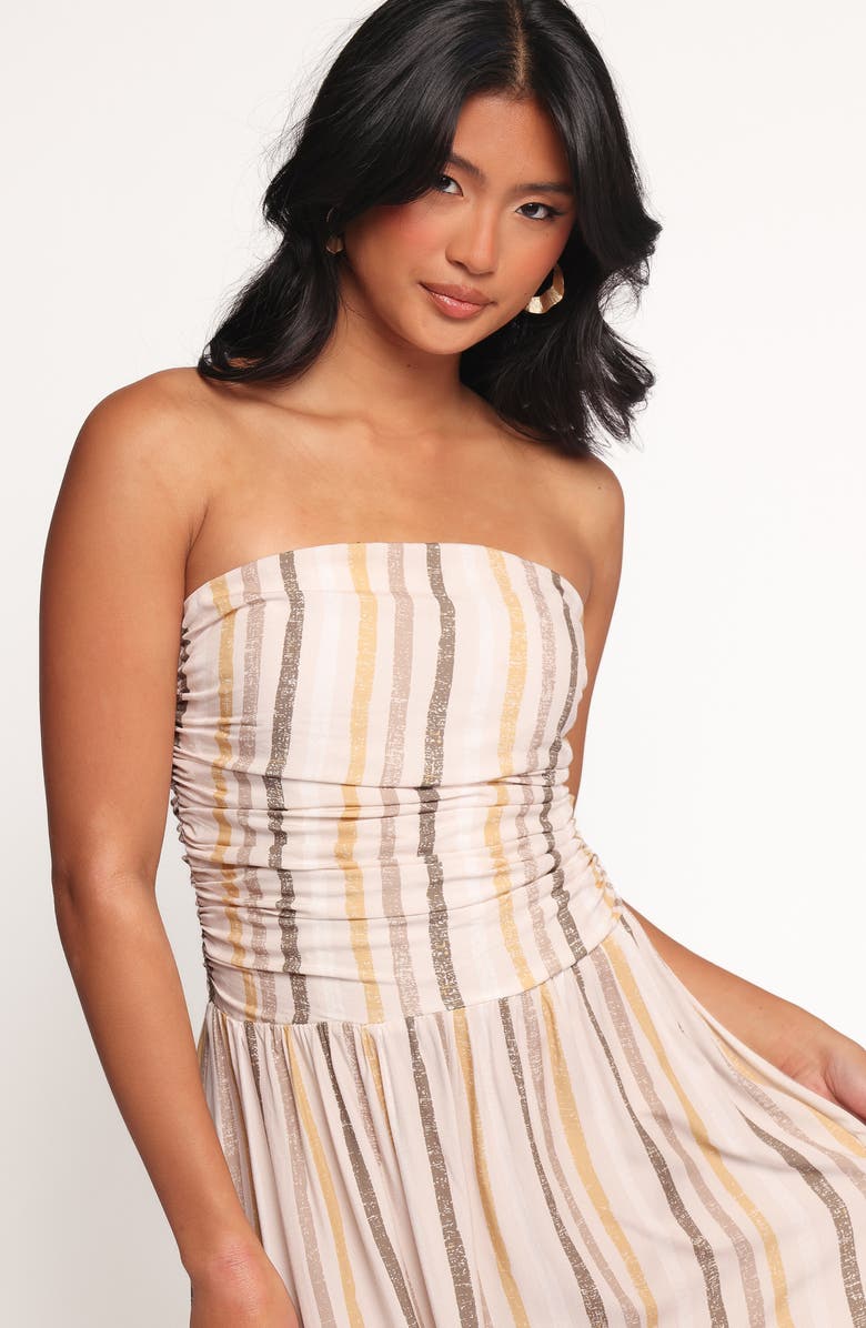 Petal & Pup Jimena Stripe Strapless Maxi Dress, Alternate, color, Brown Stripe