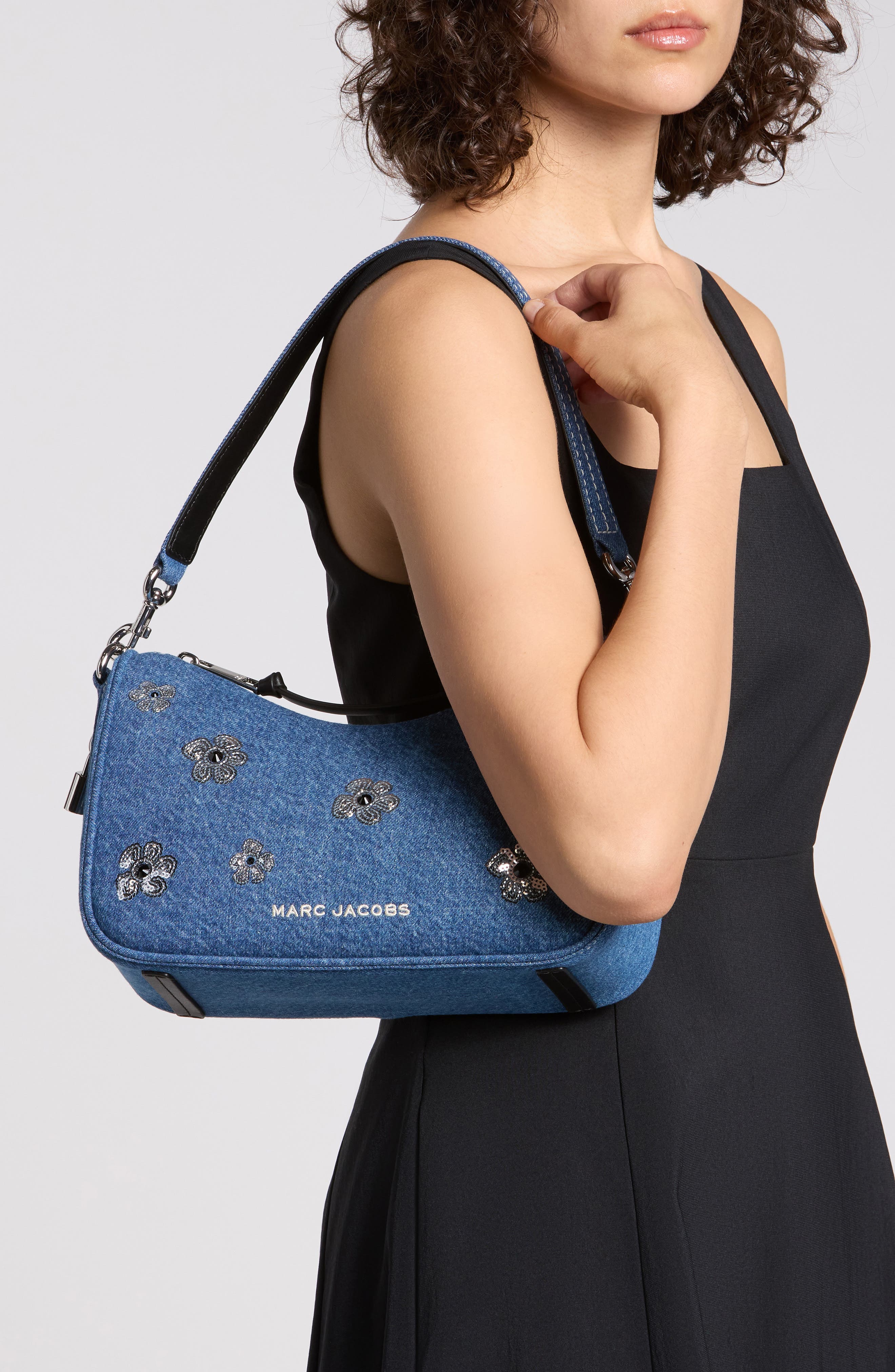 Denim Sequin Daisy Drifter Convertible Shoulder Bag, Alternate, color, MEDIUM DENIM