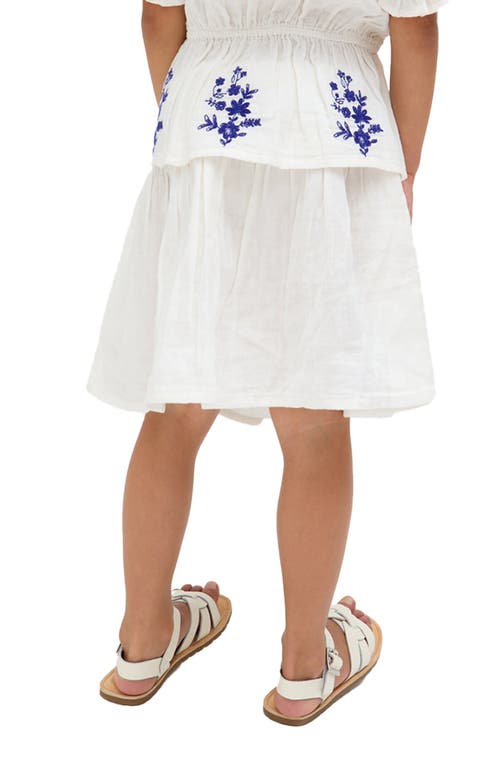 Raffya Kids Ally Paneled Waist Embroidered Skirt In White