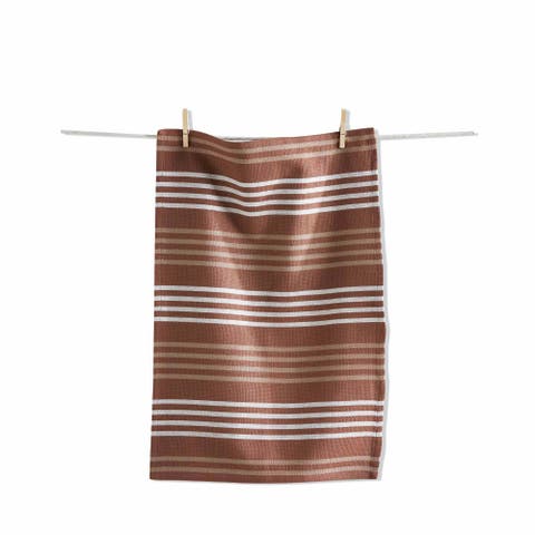 Basket Weave Stripe Dishtowel Set of Six Latte Color