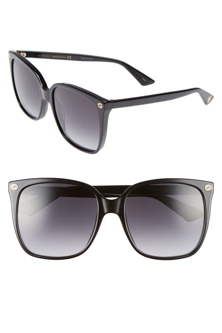 57mm Gradient Square Sunglasses, Main, color, BLACK/ GREY