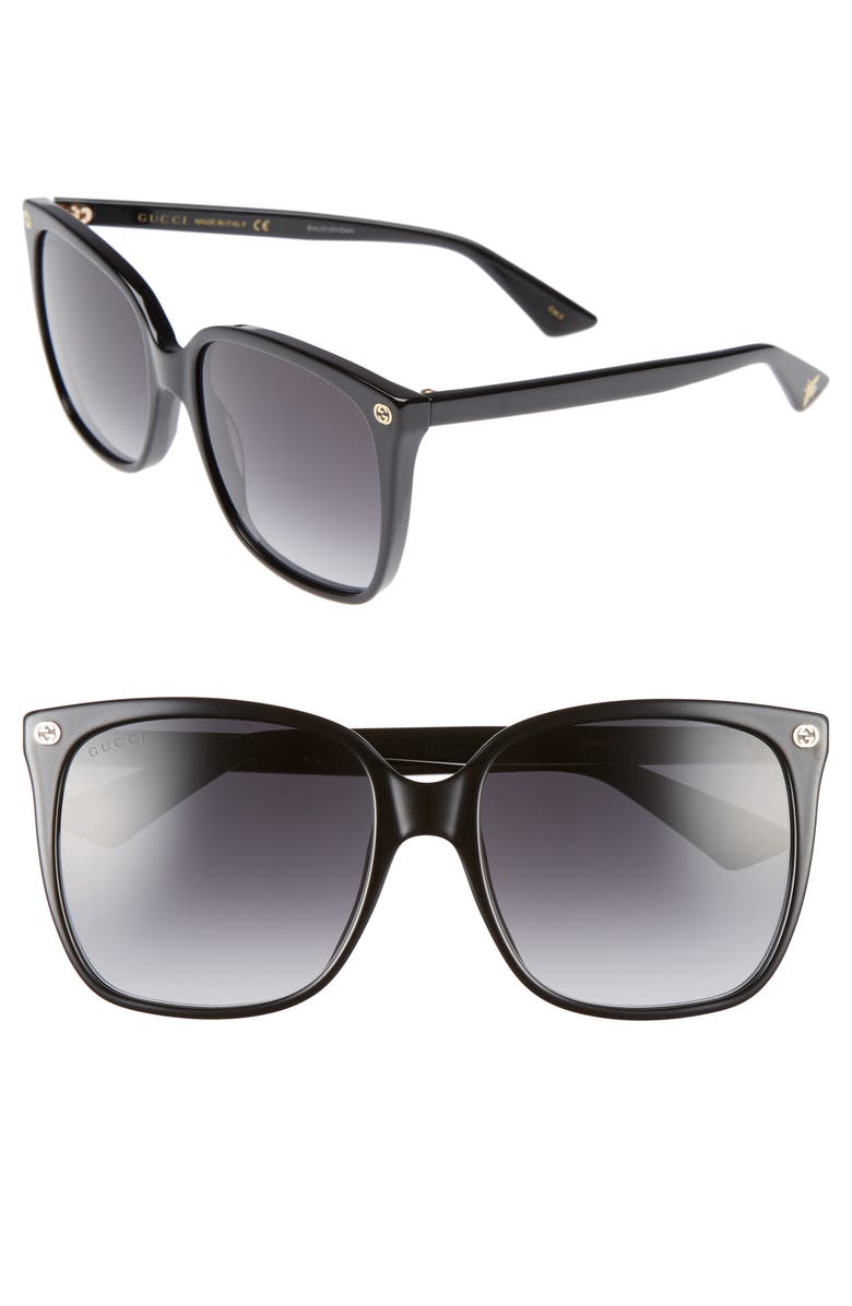 Gucci 57mm Gradient Square Sunglasses, Main, color, Black/ Grey