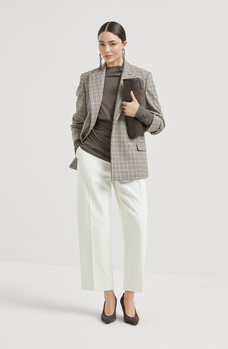 Brunello Cucinelli Ruched T-shirt with monili, Alternate, color, Mud