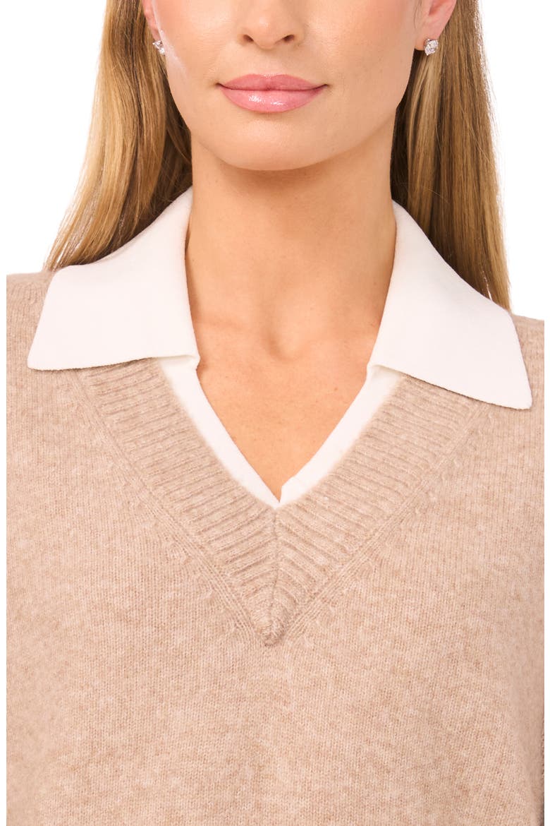 Contrast Collar Twofer Sweater, Alternate, color, SIMPLY TAUPE