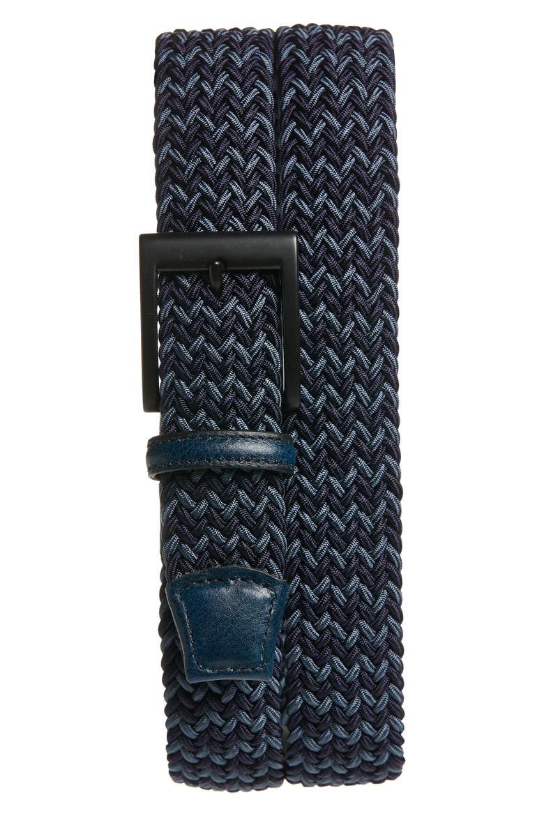 Braided Chevron Stretch Belt, Main, color, NAVY MULTI