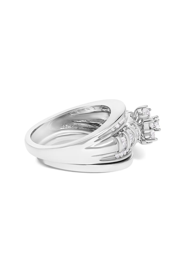 14K White Gold 1.0 Cttw Round and Baguette Diamond Cluster Bridal Set, Alternate, color, White Gold