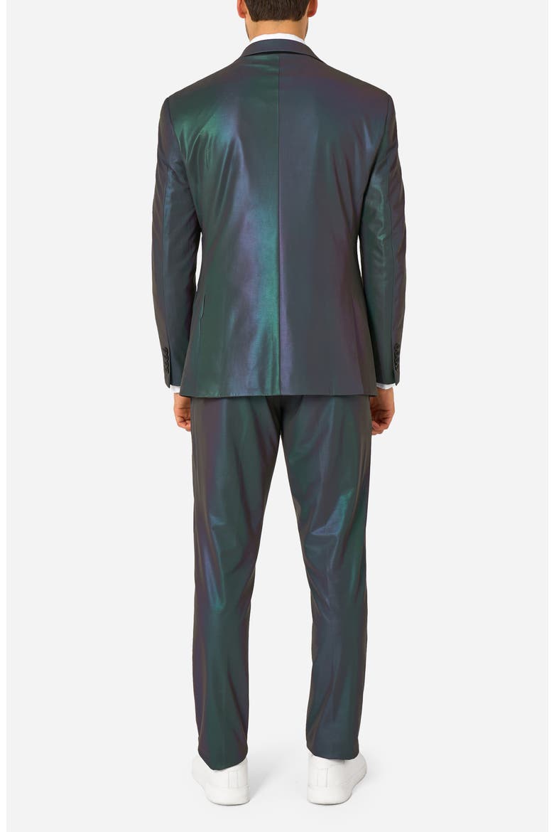 Reflective Perspective Iridescent Slim Fit Two-Piece Suit & Tie Set, Alternate, color, GREEN MISC