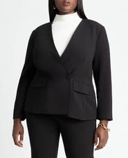 ELOQUII The 365 Semi Stretch Double Breast Collarless Blazer
