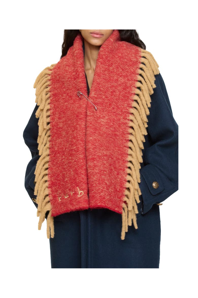 Alpaca Wool Blend Happy Scarf, Alternate, color, Sand beige/post red