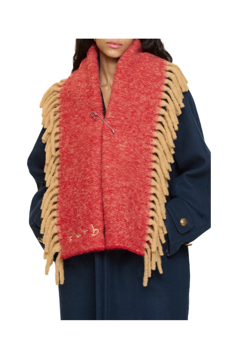 Burberry Alpaca Wool Blend Happy Scarf, Alternate, color, Sand Beige/Post Red