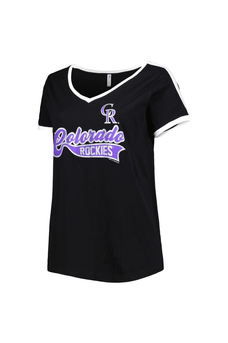 Women's Soft as a Grape Black Colorado Rockies Plus Size V-Neck T-Shirt, Alternate, color, Black