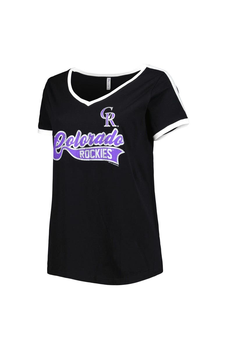 SOFT AS A GRAPE Women's Soft as a Grape Black Colorado Rockies Plus Size V-Neck T-Shirt, Alternate, color, 