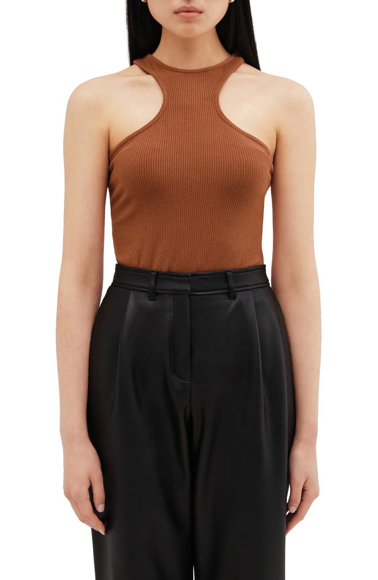 Two Lines by Marcella Chauncey Rib Racerback Tank, Main, color, Cinnamon Brown