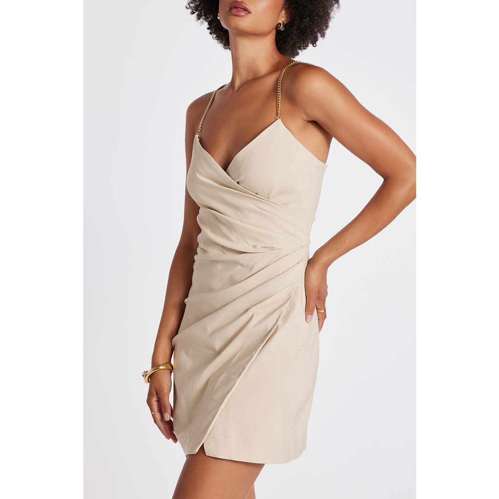 Bishop + Young Malone Faux Wrap Mini Dress In Neutral