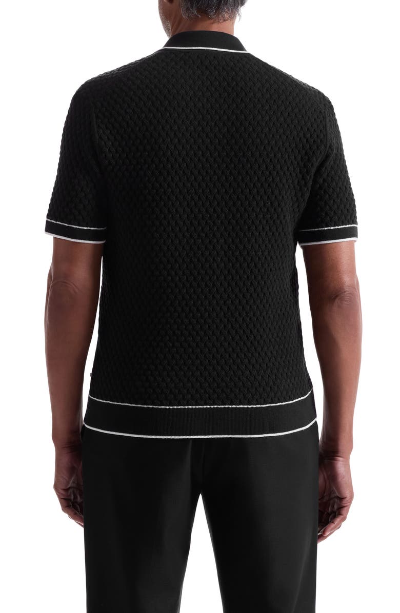 Bugatchi Johnny Collar Basket Stitch Cotton Blend Polo Sweater, Alternate, color, Black