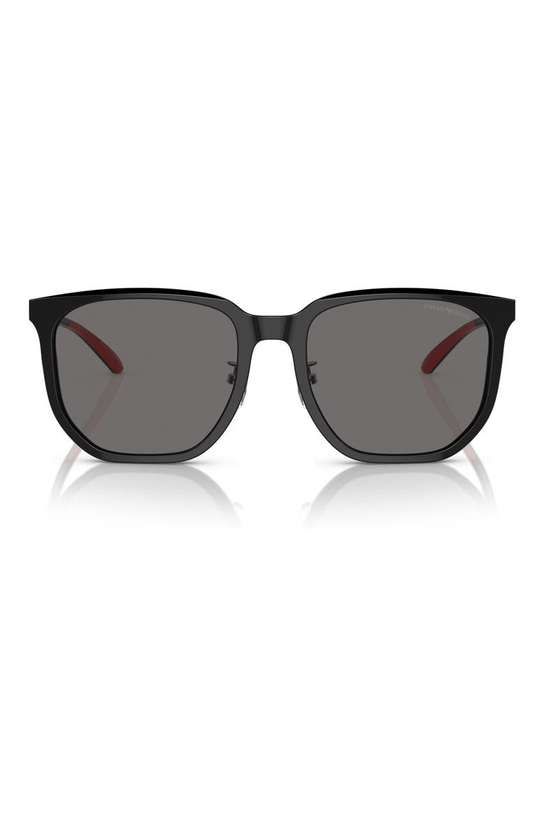 56mm Polarized Square Sunglasses, Main, color, SHINY BLACK / DARK GREY POLAR
