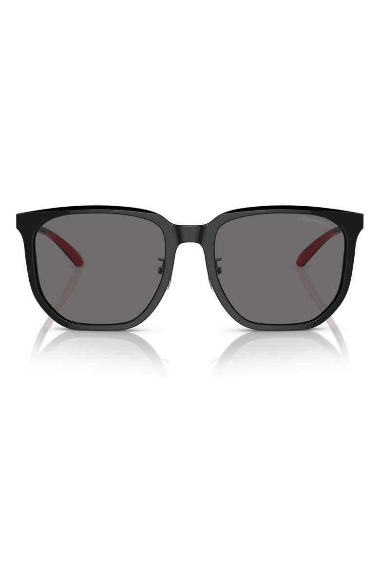 Emporio Armani 56mm Polarized Square Sunglasses, Main, color, Shiny Black / Dark Grey Polar
