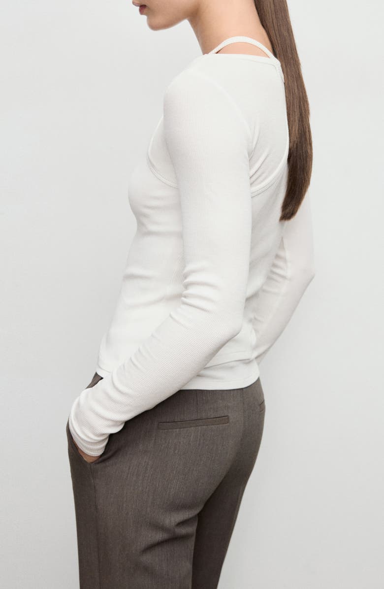 MANGO Layered Look Long Sleeve Rib T-Shirt, Alternate, color, Off White
