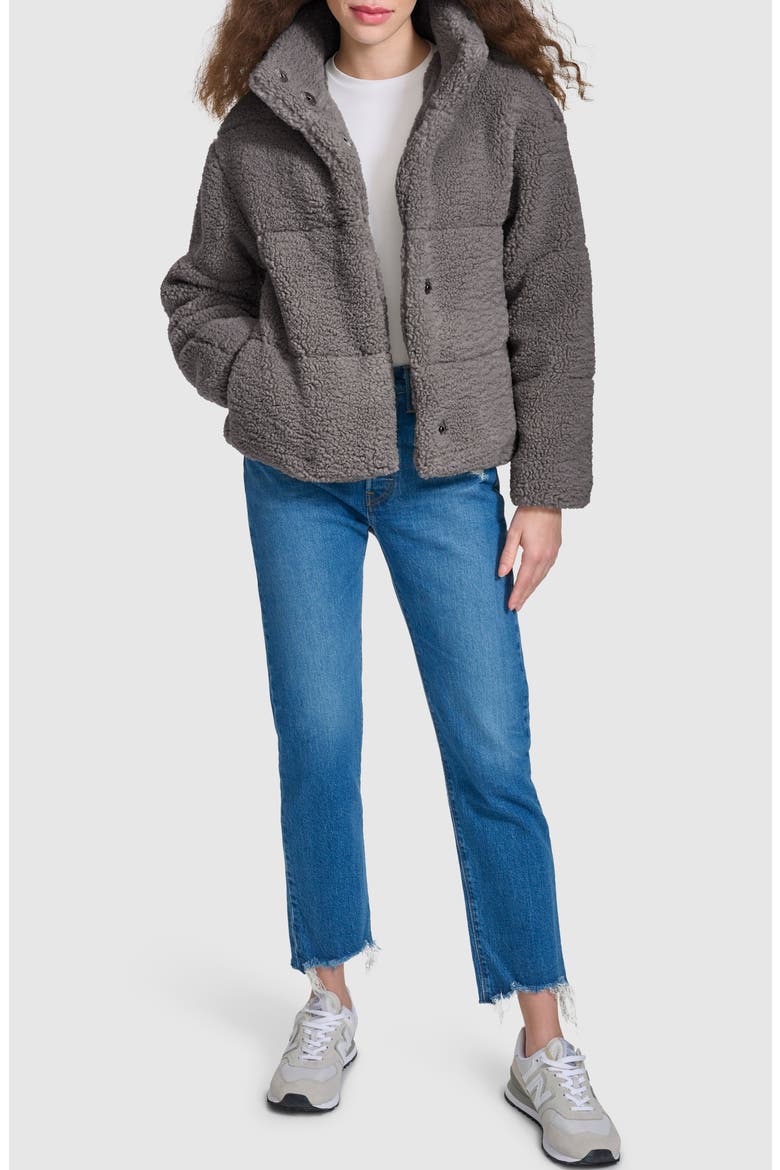 Quilted Faux Fur Short Teddy Jacket, Alternate, color, GREY