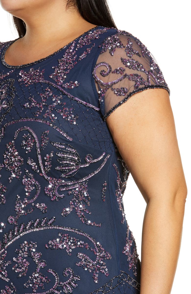 Pisarro Nights Beaded Short Sleeve Column Gown, Alternate, color,