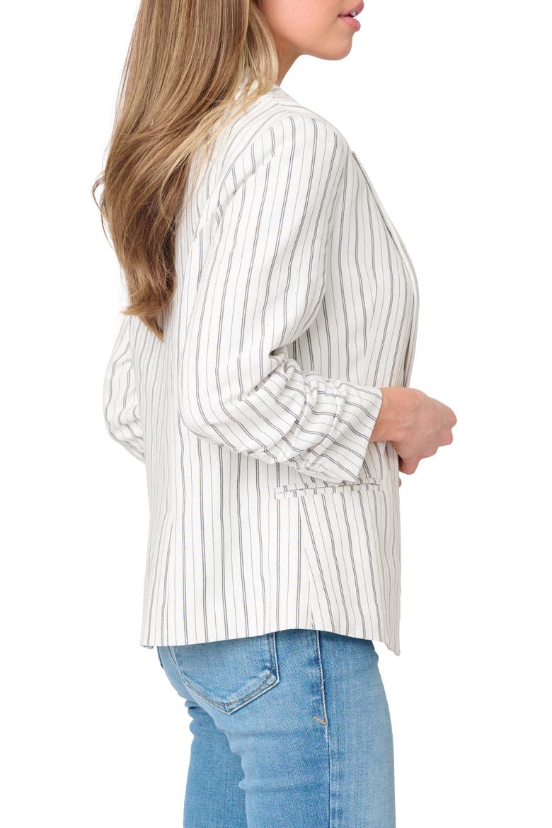 Pinstripe Ruched Sleeve Blazer, Alternate, color, PARCHMENT PINSTRIPE