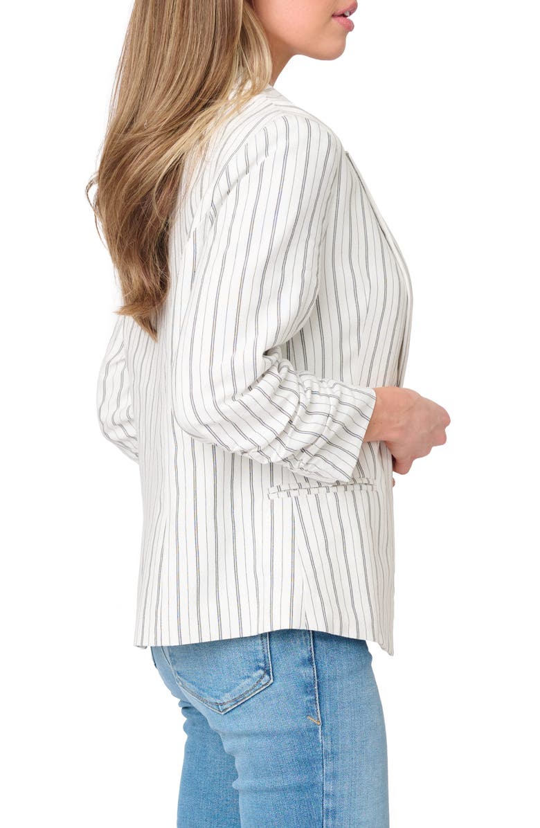 GIBSONLOOK Pinstripe Ruched Sleeve Blazer, Alternate, color, Parchment Pinstripe