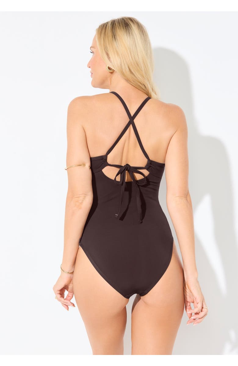 Swimsuits for All Crossback High Neck One Piece Swimsuit, Alternate, color, Espresso