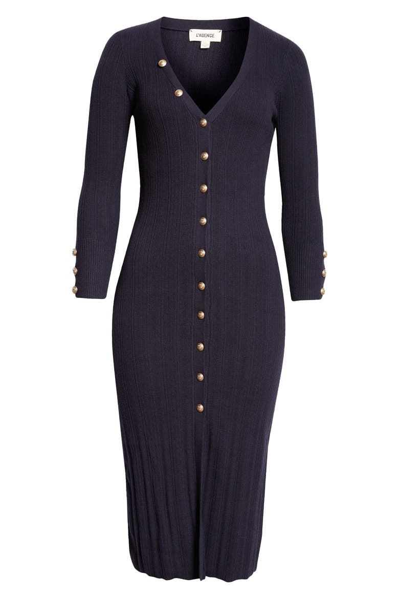 Kyra Rib Three-Quarter Sleeve Sweater Dress, Alternate, color, MIDNIGHT/GOLD