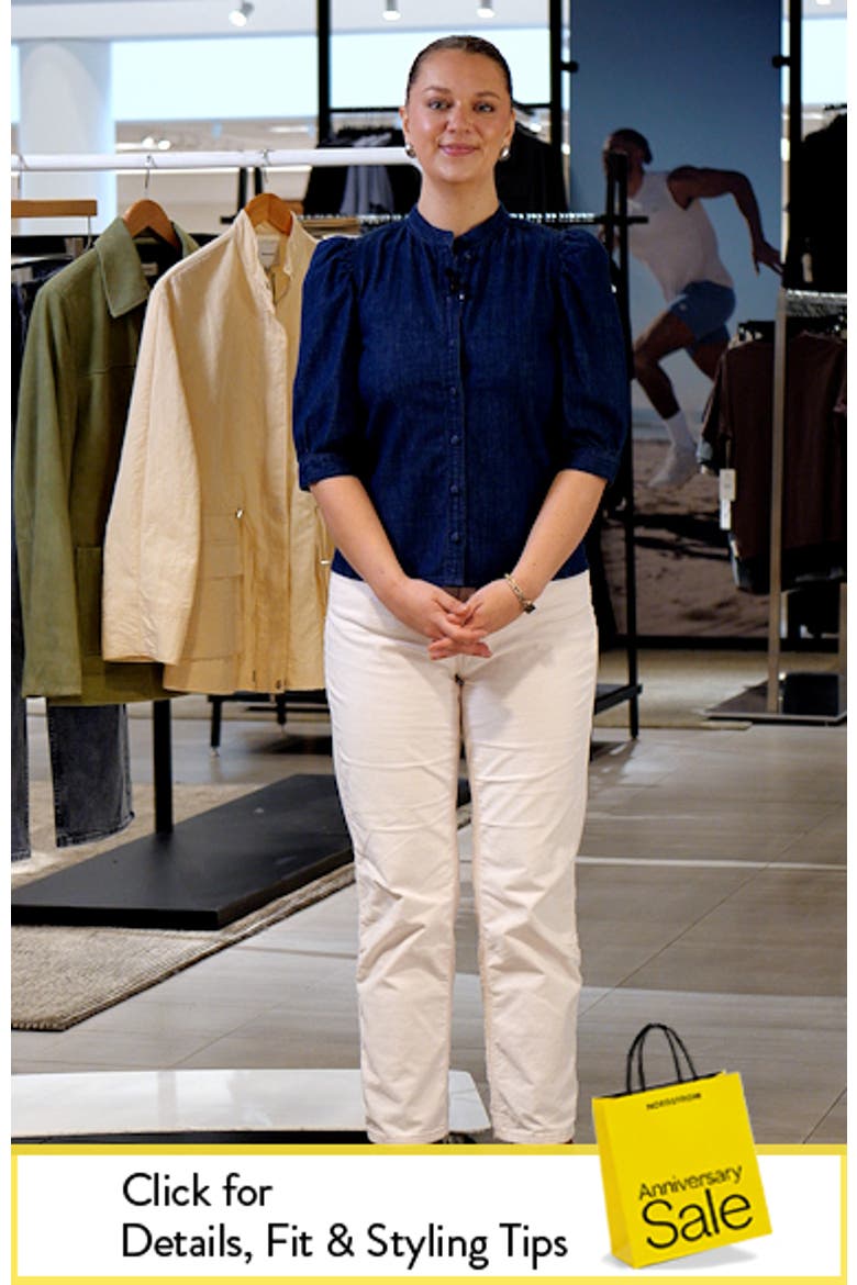 Denim Puff-Sleeve Band-Collar Shirt video