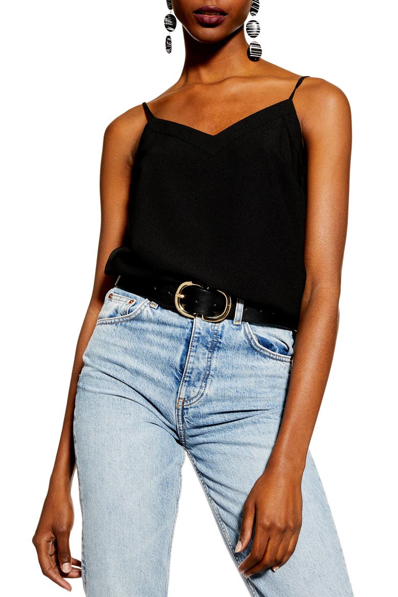 V-Neck Inset Camisole Top, Main, color, BLACK