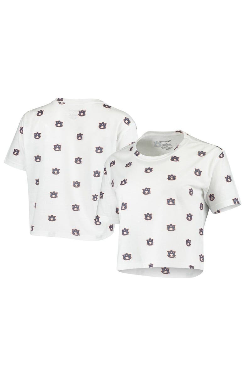 BOXERCRAFT Women's White Auburn Tigers Cropped Allover Print T-Shirt, Main, color, White