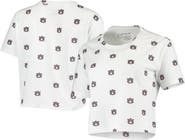 BOXERCRAFT Women's White Auburn Tigers Cropped Allover Print T-Shirt