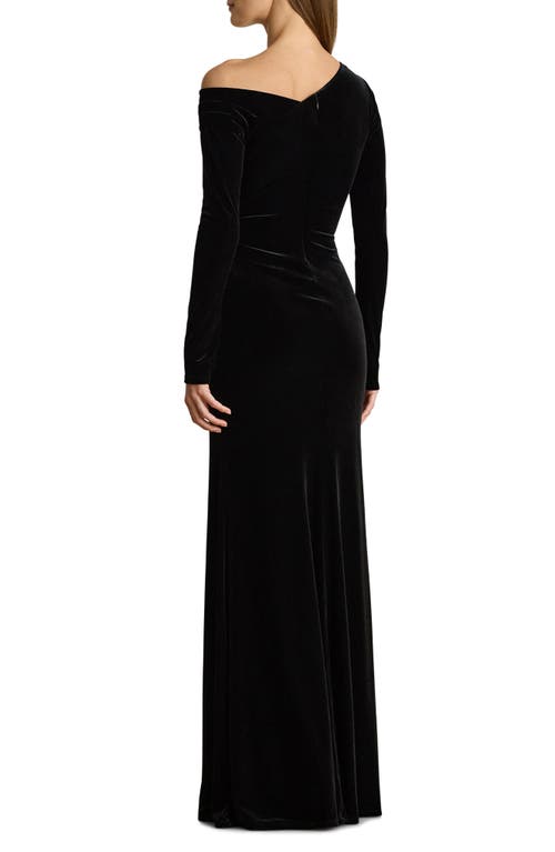 Ralph Lauren Lauren Cateema Asymmetric Neck Long Sleeve Gown In Black