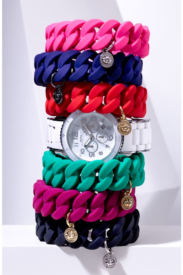 'Rubber Turnlock' Stretch Bracelet, Alternate, color, BLACK/ SILVER