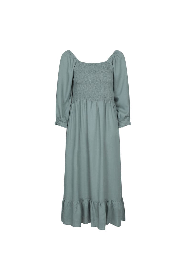 Cadiz Shirred Long-Sleeved Midi Dress, Main, color, Khaki Green