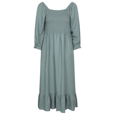 Cadiz Shirred Long-Sleeved Midi Dress
