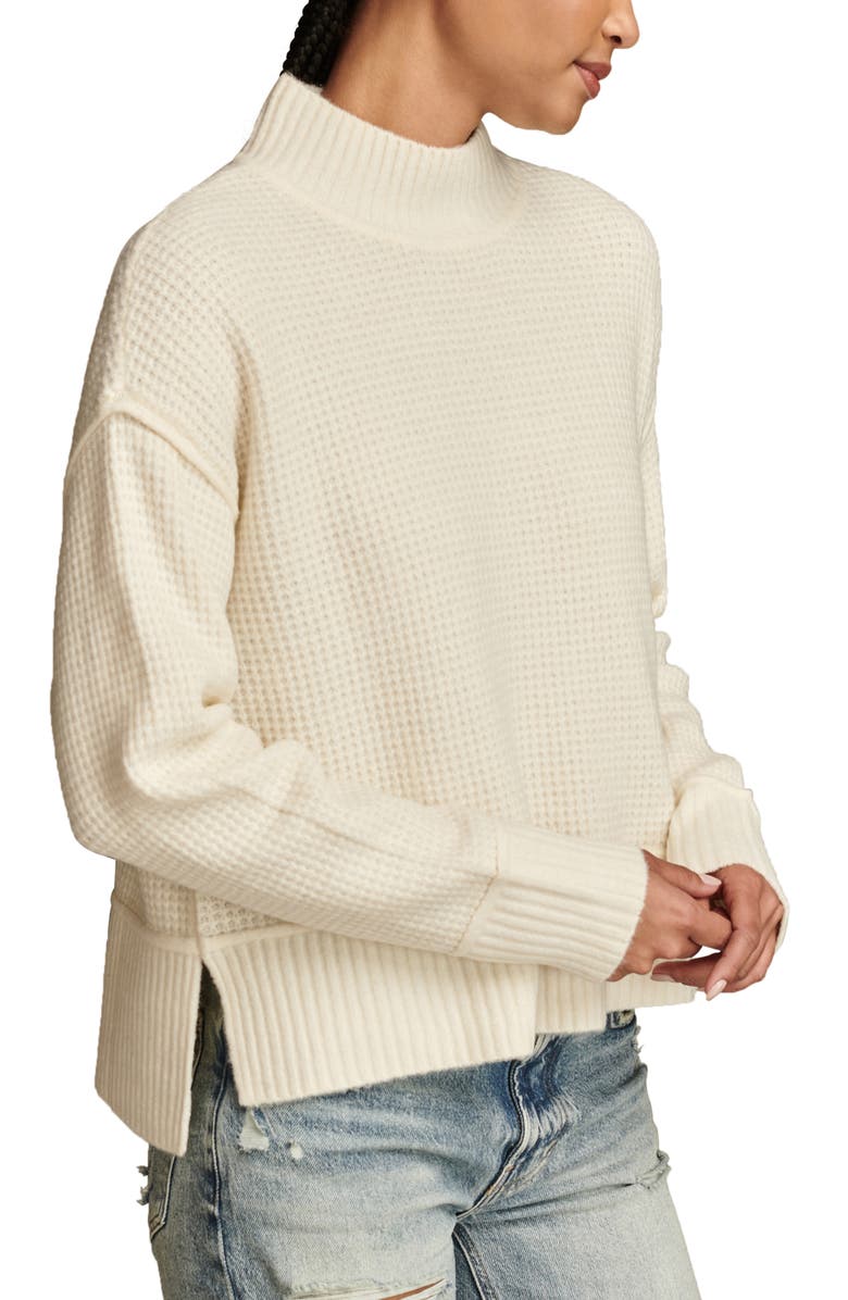Lucky Brand Waffle Stitch Mock Neck Sweater, Alternate, color, Tofu