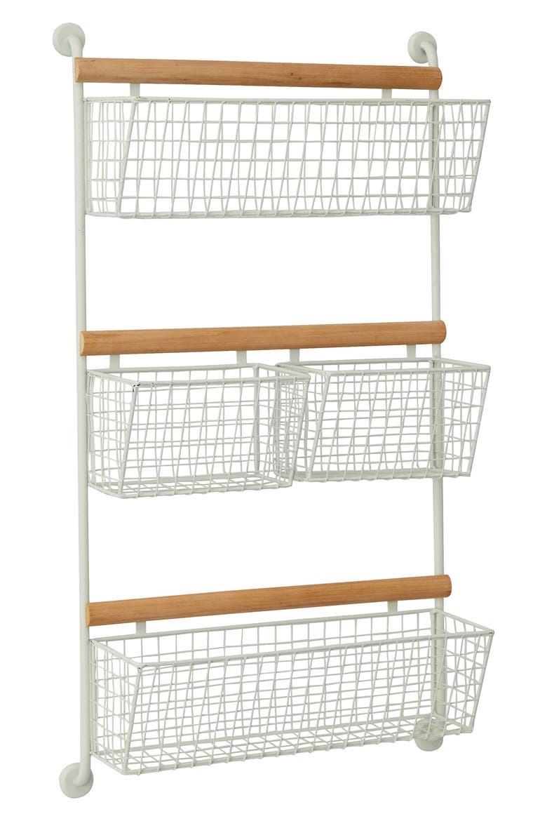 White Metal Wall Mounted Hanging Basket Magazine Rack Holder, Main, color, WHITE