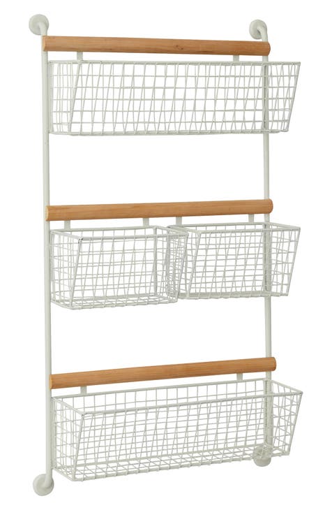 White Metal Wall Mounted Hanging Basket Magazine Rack Holder