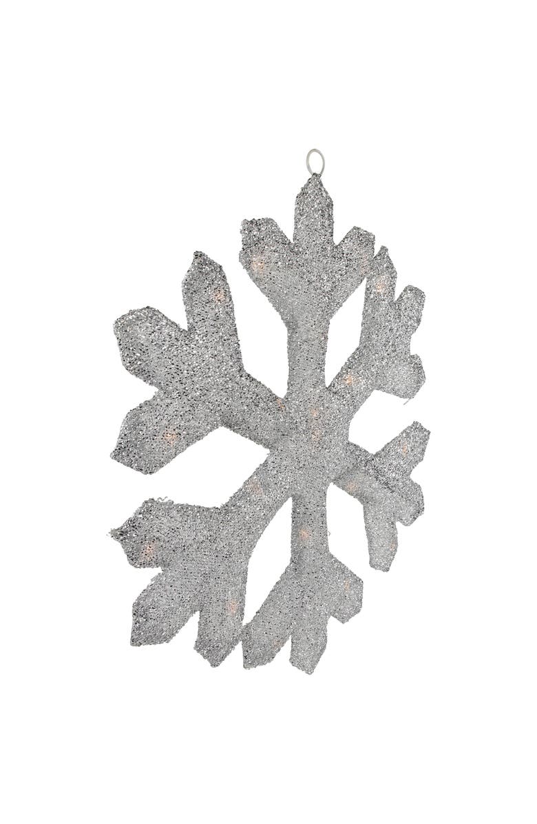 Northlight Lighted Tinsel Snowflake Christmas Window Decoration - 20" - Silver - Clear Lights, Alternate, color, 