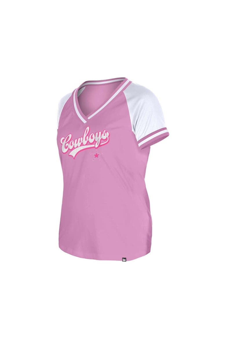 Women's New Era Pink Dallas Cowboys Color Multiplier Raglan V-Neck T-Shirt, Alternate, color, Pink