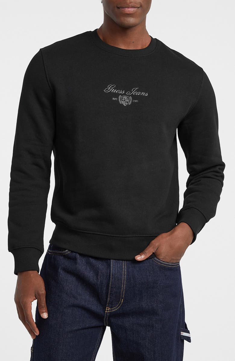 GUESS JEANS Embroidered Logo Sweatshirt, Main, color, Jblk