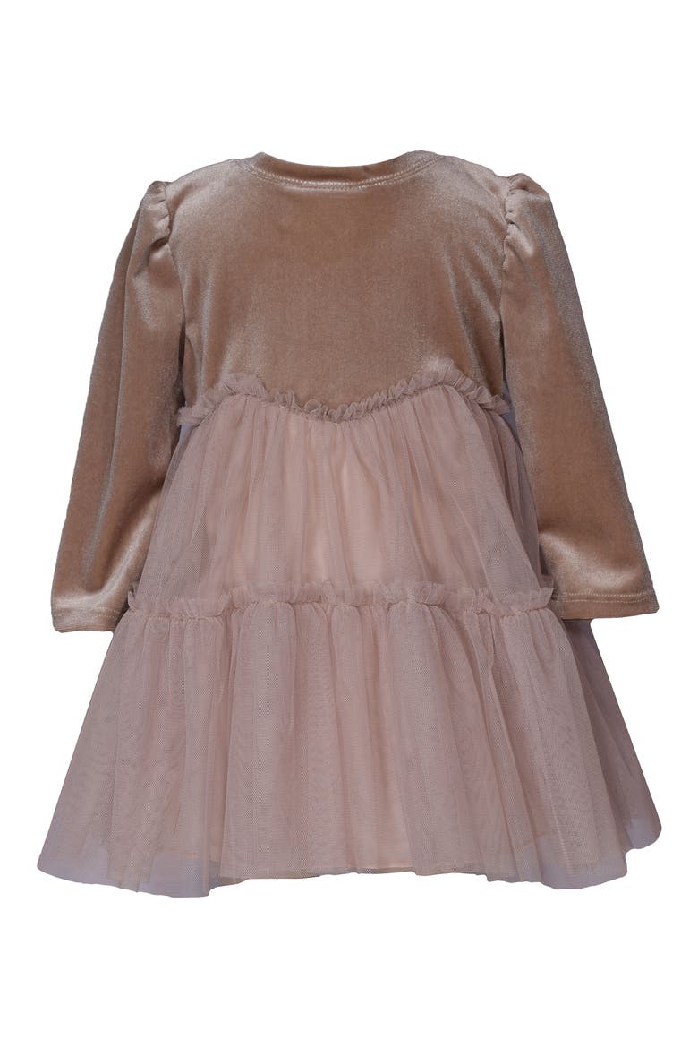 Long Sleeve Velvet & Mesh Tiered Party Dress, Alternate, color, TAUPE