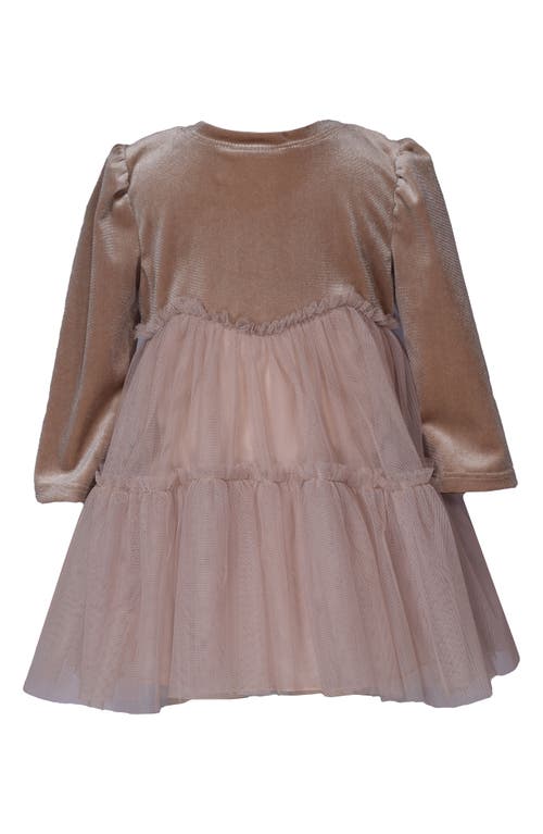 Iris & Ivy Long Sleeve Velvet & Mesh Tiered Party Dress In Brown
