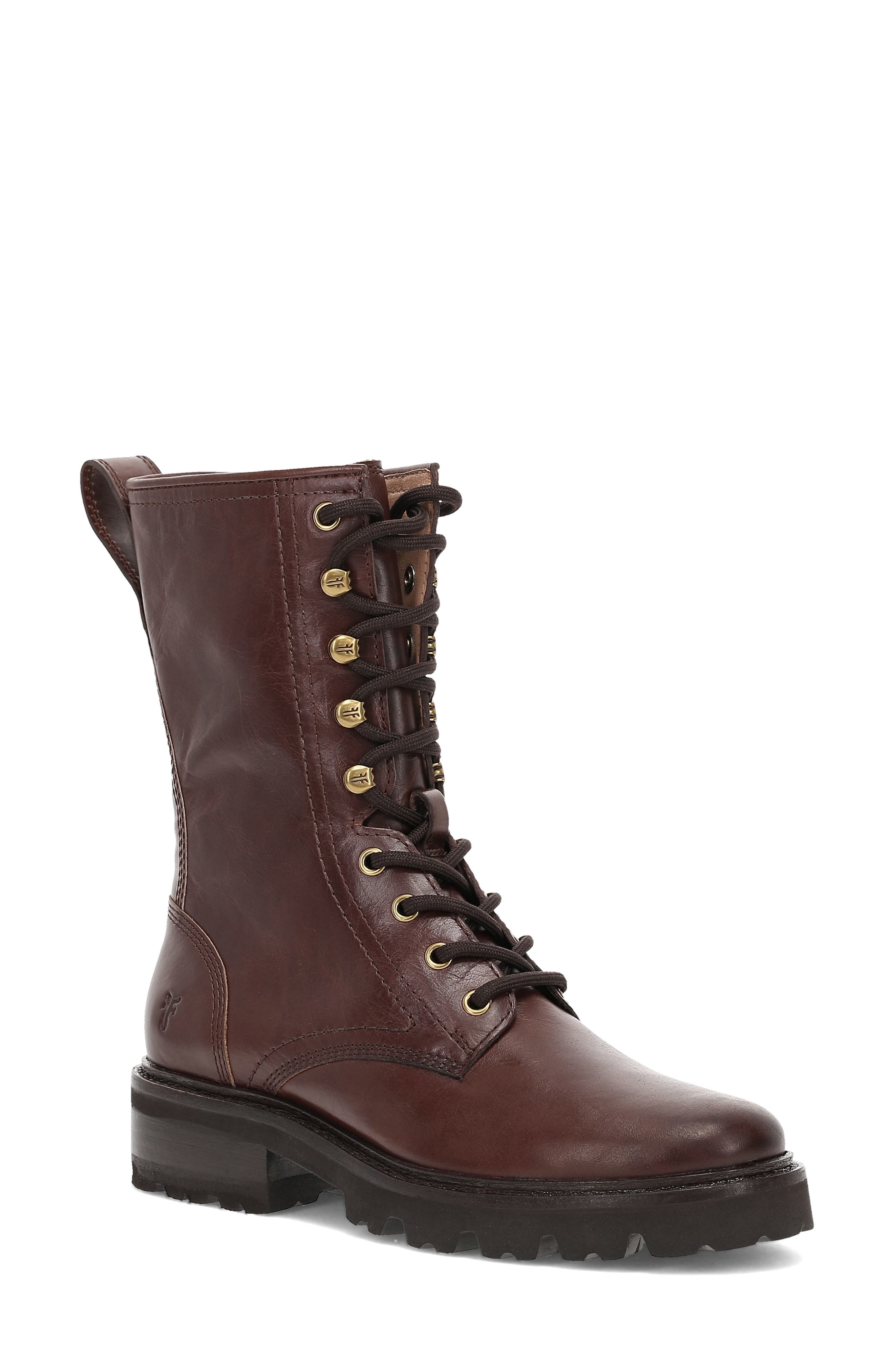 Frye Olivia Combat Boot, Main, color, Bourbon