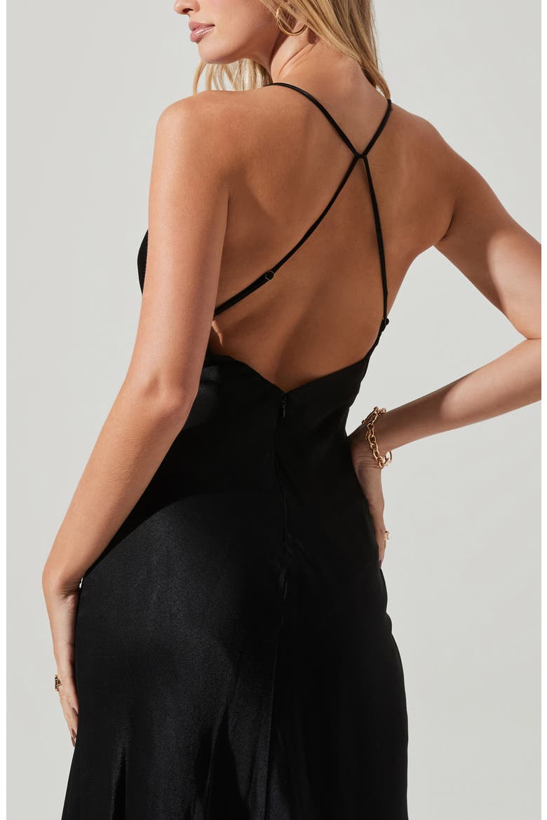 Cassandra Open Back Satin Dress, Alternate, color, BLACK