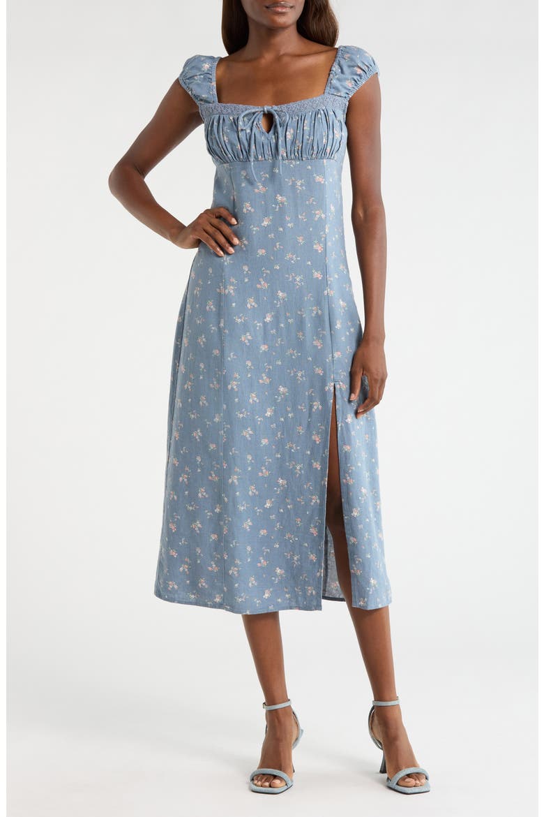 Sweetheart Cap Sleeve Midi Dress, Main, color, NAVY FLORAL