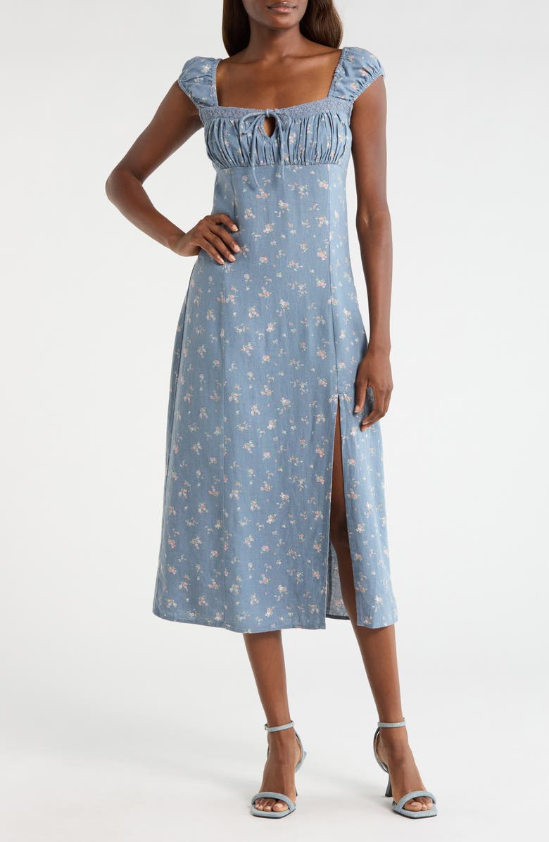 Lucky Brand Sweetheart Cap Sleeve Midi Dress, Main, color, Navy Floral