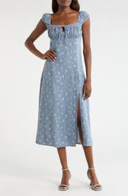 Lucky Brand Sweetheart Cap Sleeve Midi Dress